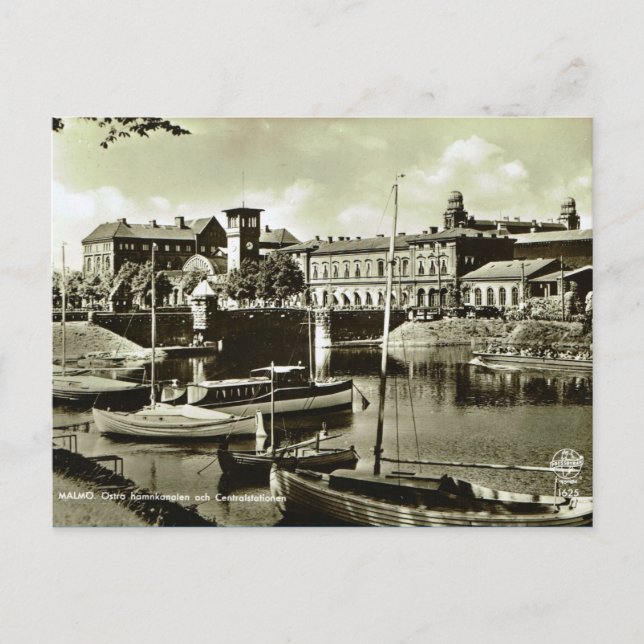 Vintage Sweden, Malmo harbour Postcard (Front)