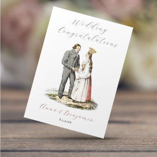 Vintage Swedish Folk Wedding Couple Congratulation Card
