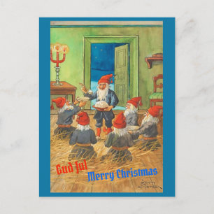 Vintage Swedish Tomten / Tomte & Christmas Pudding Postcard