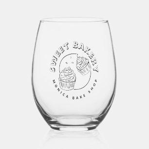 Vintage Sweet Bakery Logo Stemless Wine Glass