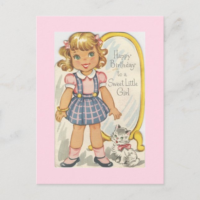 Vintage Sweet Girl Birthday Card (Front)