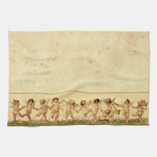 Vintage Sweet Happily Dancing Cherubs Tea Towel