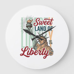 Vintage Sweet Land of Liberty Patriotic Shirt Desi Large Clock