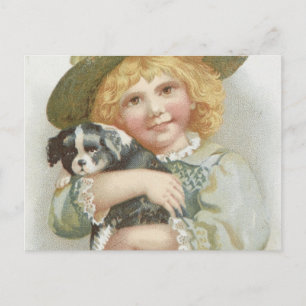 Vintage Sweet Little Girl holding Cute Little Dog Postcard