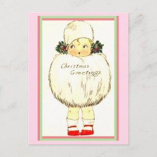 Vintage Sweet Little Girl, Huge Muff, Red Shoes Postcard