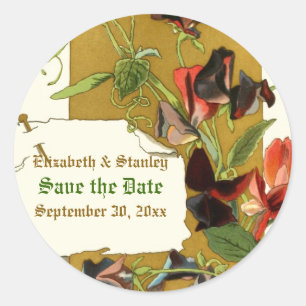 Vintage sweet pea flowers wedding Save the Date Classic Round Sticker