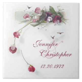 Vintage sweet peas anniversary tile