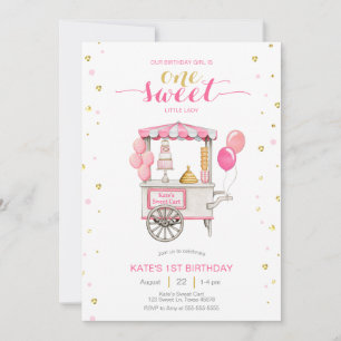 Vintage sweet treat cart 1st birthday party invitation