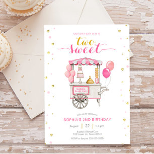 Vintage sweet treat cart 2nd birthday party invitation
