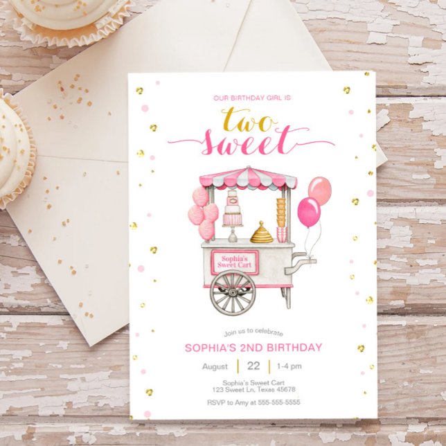 Vintage sweet treat cart 2nd birthday party invitation (Creator Uploaded)