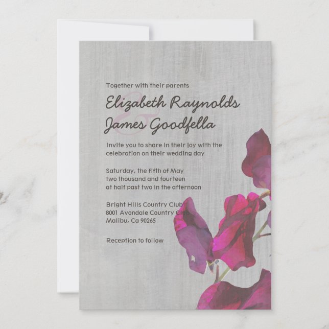 Vintage Sweetpea Wedding Invitations (Front)