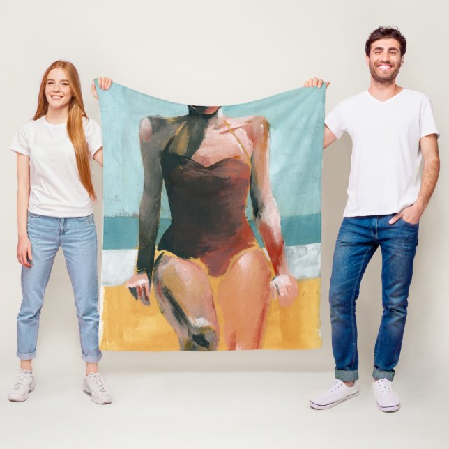 Vintage Swim - Red Swimsuit Fleece Blanket (In Situ)