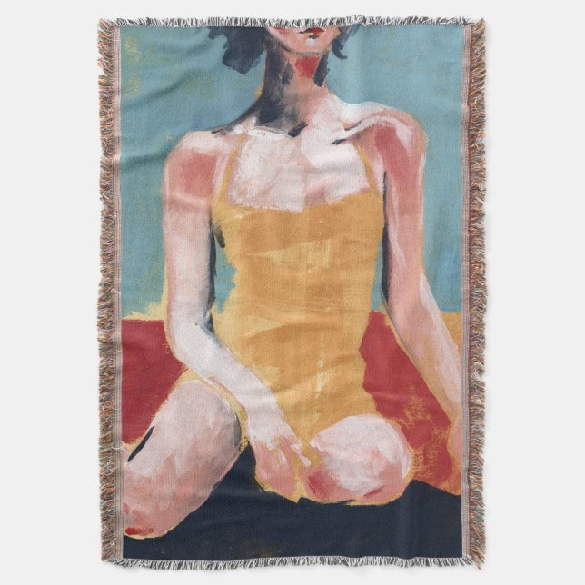 Vintage Swim - Yellow Swimsuit Throw Blanket (Front Vertical)