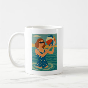 Vintage Swimmer with Beach Ball Coffee Mug