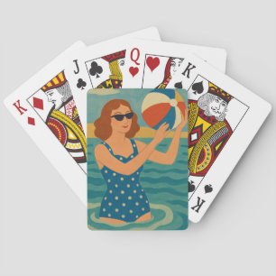 Vintage Swimmer with Beach Ball Playing Cards