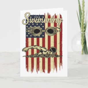 Vintage Swimming American Flag  Retro Swimmer Card