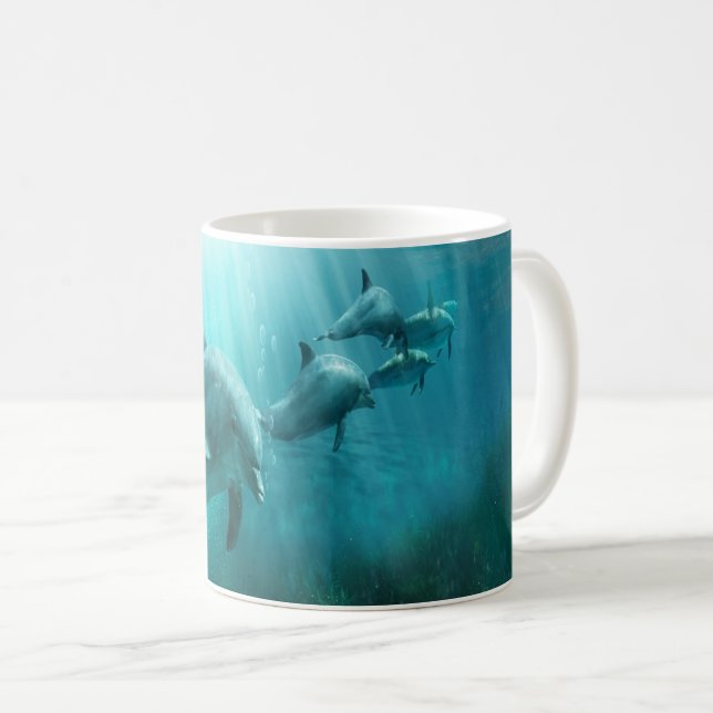Vintage Swimming Dolphins Coffee Mug (Front Right)