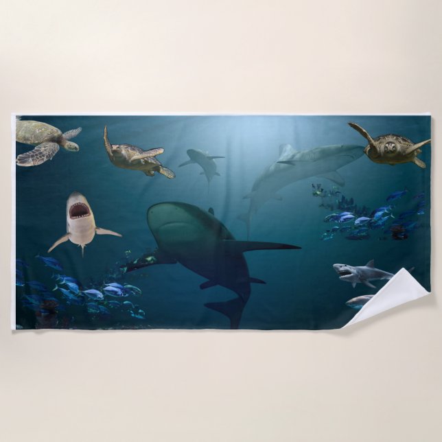 Vintage Swimming With Sharks Beach Towel (Front)