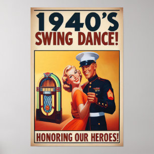 Vintage Swing Dance Salute to Military Service Poster