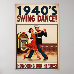 Vintage Swing Dance Salute to Military Service Poster