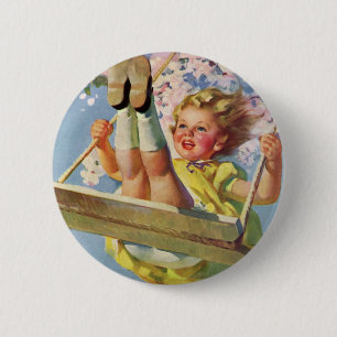 Vintage Swing, Girl Swinging in a Tree Childs Play 6 Cm Round Badge