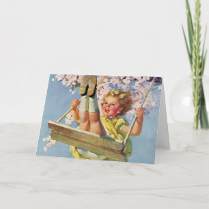 Vintage Swing, Girl Swinging in a Tree Childs Play Card
