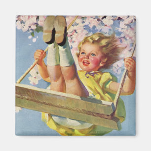 Vintage Swing, Girl Swinging in a Tree Childs Play Magnet