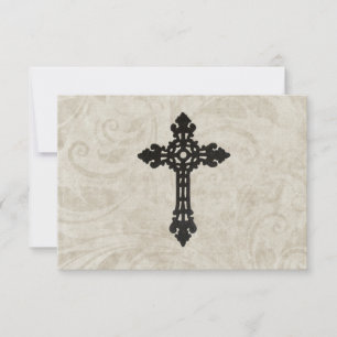 Vintage Swirl Catholic Cross RSVP  Card