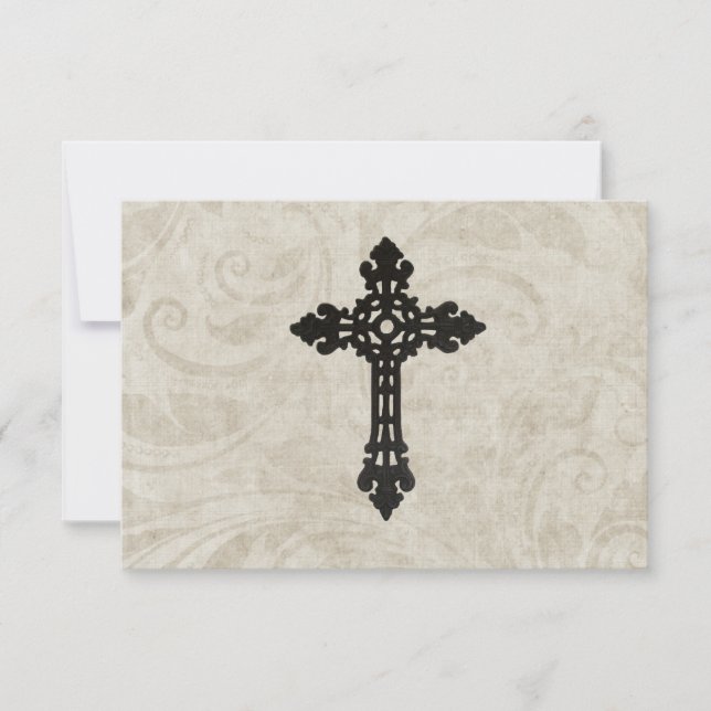 Vintage Swirl Catholic Cross RSVP Entree Choice (Front)