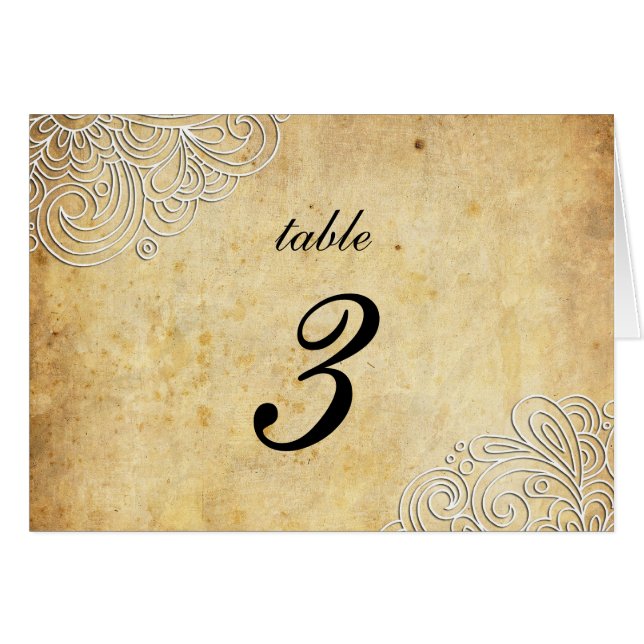 Vintage Swirl Damask Wedding Table Number (Front Horizontal)