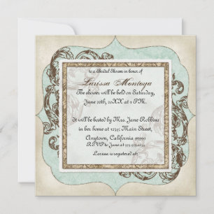 Vintage Swirl Flourish Etchings Floral Wedding Invitation