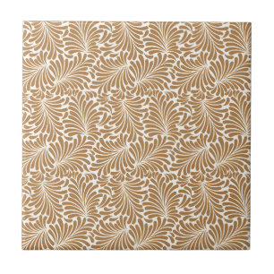 Vintage Swirling Leaf Patterns on White Back Ceramic Tile