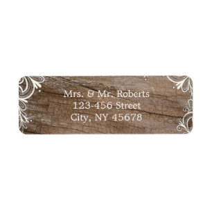 vintage swirls barn wood  lace country wedding return address label