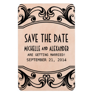 Vintage Swirls Save the Date Magnet, Peach Magnet