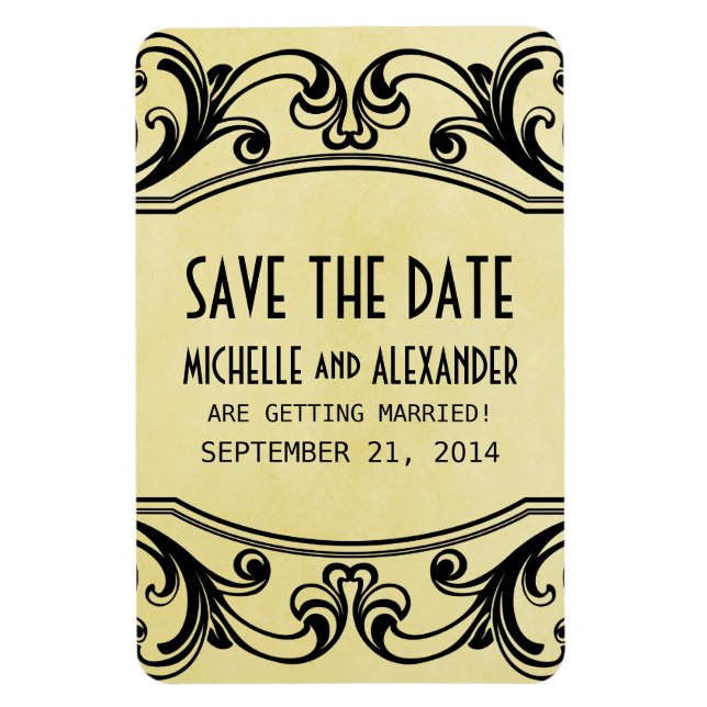Vintage Swirls Save the Date Magnet, Yellow Magnet (Vertical)