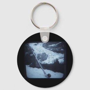 Vintage Swiss Alphorn Blower Magic Lantern Slide Key Ring