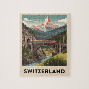 Vintage Swiss Alps Railway Travel Jigsaw Puzzle