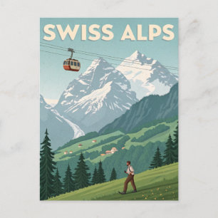Vintage Swiss Alps Travel Postcard