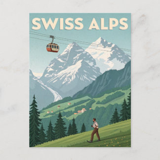 Vintage Swiss Alps Travel Postcard
