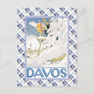 Vintage Swiss Raulway Poster, Davos Postcard