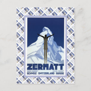Vintage Swiss Raulway Poster, Zermatt Postcard