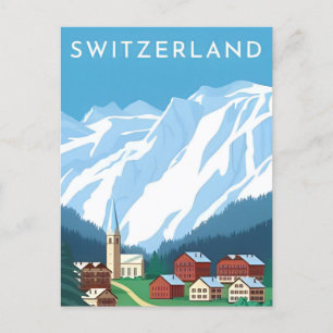 Vintage Switzerland alps winter tourism europe Postcard