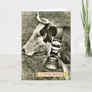 Vintage Switzerland, cow with a cow bell Holiday Card