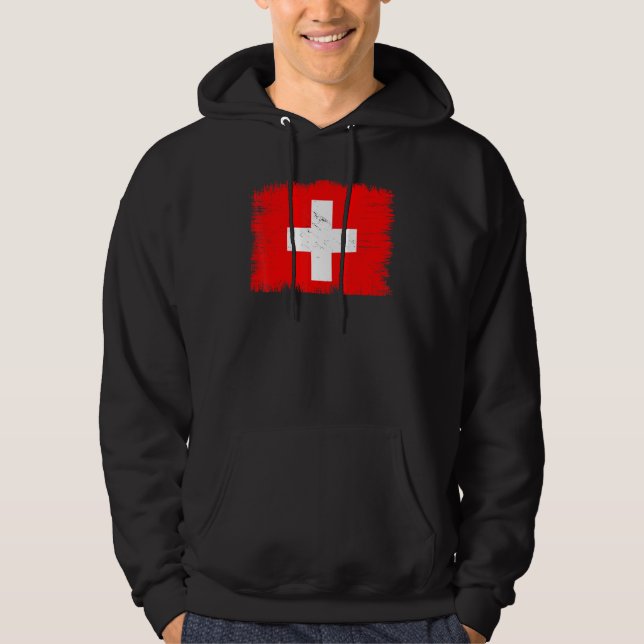 Vintage Switzerland Flag Swiss Independence Day Hoodie (Front)