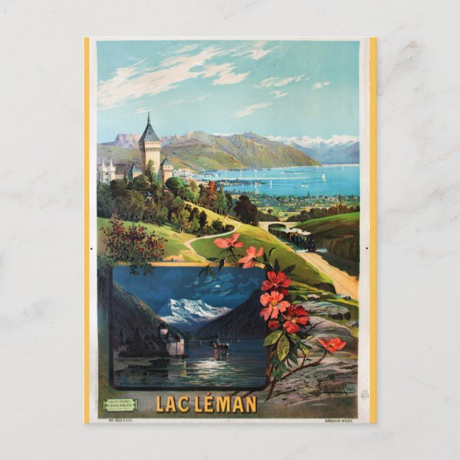 Vintage Switzerland France Lake Geneva Leman Postcard (Front)