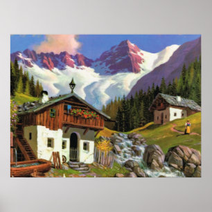 Vintage Switzerland, glacier world, village, Poster