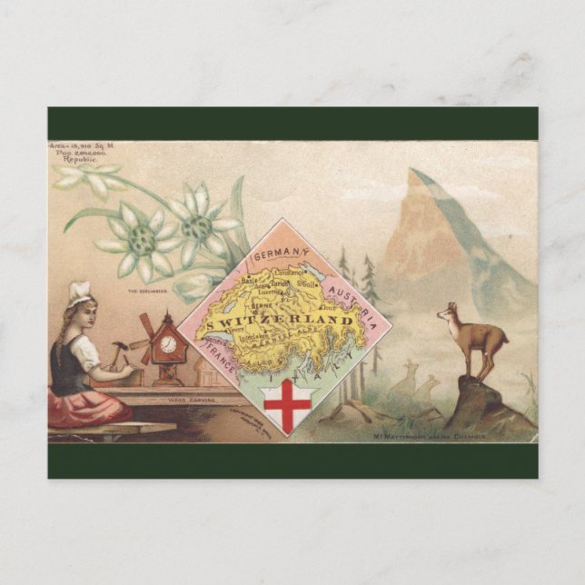 Vintage Switzerland Map Postcard (Front)