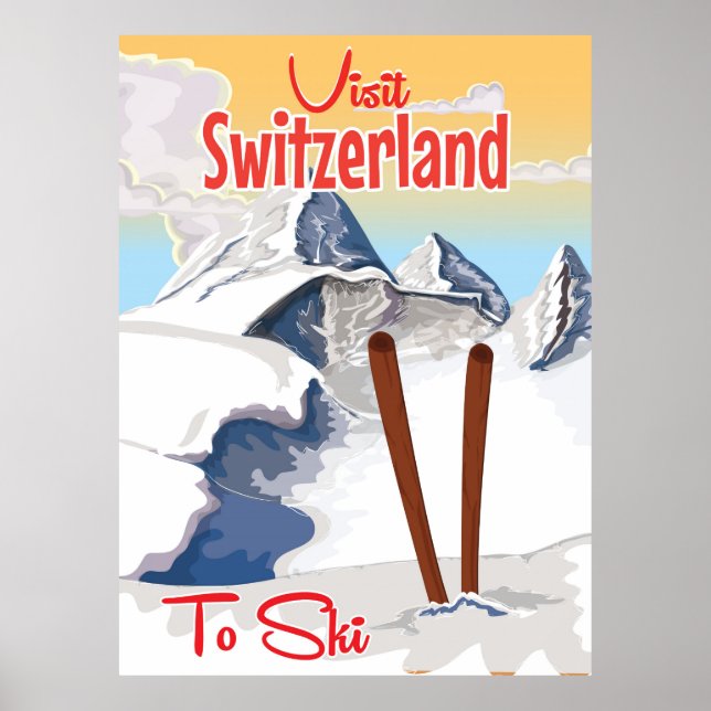 Vintage Switzerland Ski travel poster (Front)
