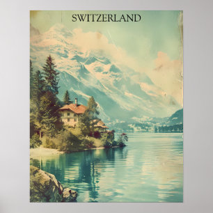 Vintage Switzerland Swiss Alps Mountain view Poster