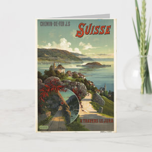 Vintage Switzerland Travel Illustration Art Card